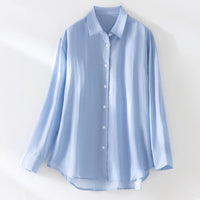 Damen Oversize-Hemdenbluse aus leichter Viskose‑Mischung mit klassischem Kragen Nord Taschen in Blau