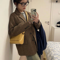 Damen Oversize-Tweedblazer mit Fischgrätstruktur Nord Taschen in Braun