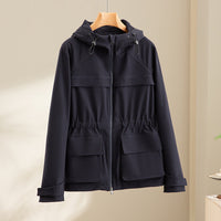Damen Leichte Funktions-Utility-Jacke mit Kapuze, Kordelzug-Taille und aufgesetzten Klappentaschen Nord Taschen in Dunkelblau