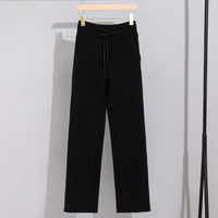 Damen Breite Baumwoll-Frottee-Loungehose mit hohem Bund und Tunnelzug Nord Taschen in Schwarze Hose