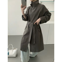 Damen Midilanger Trenchcoat mit hohem Stehkragen, Bindegürtel und lässiger Oversize-Silhouette Nord Taschen in Fein-Grau
