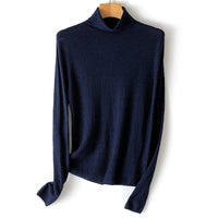 Damen Feiner Crinkle-Rollkragenpullover mit leichtem Fall Nord Taschen in Dunkelblau