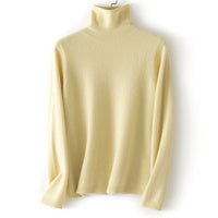 Damen Feinstrick Rollkragenpullover aus Kaschmirmischung leicht oversized Nord Taschen in Schwanengelb
