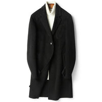 Herren Strukturierter Longcoat aus Wollmix mit fallendem Revers und Ein-Knopf-Verschluss Nord Taschen in Schwarz