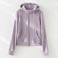 Damen weite Lounge-Hose mit elastischem Bund und Eingrifftaschen Nord Taschen in Violettes Oberteil
