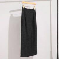 Damen Maxirock aus Feinstrick mit geradem Fall und hoher Taille Nord Taschen in Grau