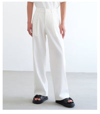 Herren weite hochtaillierte Bundfaltenhose aus Baumwollmix Nord Taschen in Weiß