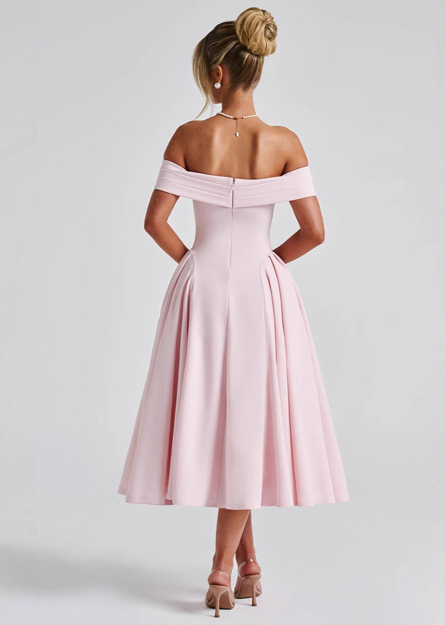 Cleane | Kleid mit entblößten Schultern Ausgestellt Midi