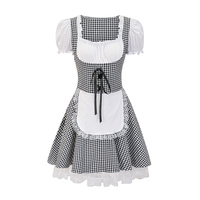 Damen Kariert Schulterfrei Oktoberfest Dirndl Kleid in Schwarz