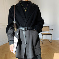 Damen Oversized Mantel mit Taillengürtel Nord Taschen in Schwarz