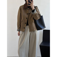 Damen Boxy Übergangsjacke mit Cordkragen und großen Pattentaschen Nord Taschen in Kaffeebraun