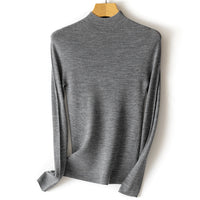 Damen Feinstrick-Longsleeve mit kurzem Stehkragen und schlanker Silhouette Nord Taschen in Zinnbleigrau