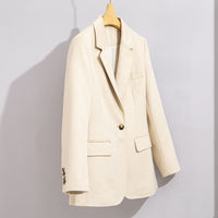 Damen Lang geschnittener Wollmix-Blazer mit Ein-Knopf-Verschluss und Pattentaschen Nord Taschen in Ecru-farbenes Oberteil