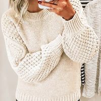 Damen Pullover | Klassischer Strick mit weiten Ärmeln in Beige