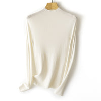 Damen Feinstrick-Longsleeve mit kurzem Stehkragen und schlanker Silhouette Nord Taschen in Perlenweiß