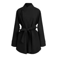 Damen Oversized Wickelbluse mit Stehkragen und Bindegürtel Nord Taschen in Schwarz