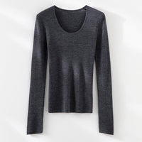 Damen Feinstrick-Langarmshirt mit tiefem U-Boot-Ausschnitt und feiner Rippstruktur Nord Taschen in Anthrazitgrau