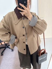Damen Kurzjacke im Worker-Stil mit Cordkragen und aufgesetzten Pattentaschen Nord Taschen in Hell-Khaki