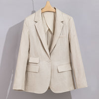 Damen Sommerlicher Leinen‑Mix Blazer mit taillierter Silhouette und Pattentaschen Nord Taschen in Apricot