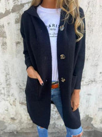 Damen Eleganter Strickmantel Nord Taschen in Schwarz