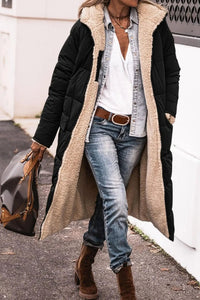 Stilvoller langer Mantel für Damen, Teddy Coat in Schwarz