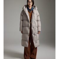 Damen Lange gesteppte Daunenparka mit Kapuze und Thermoisolierung Nord Taschen in Elefantengrau