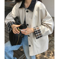 Damen Oversized Trenchcoat mit Kontrastkragen und karierten Umschlagmanschetten Nord Taschen in Apricot