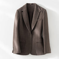 Damen Halbgefütterter Ein-Knopf-Wollmix-Blazer mit abgerundetem Saum Nord Taschen in Braun