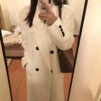 Damen Doppeltreihiger Wollmix-Mantel mit Oversize-Silhouette und Reverskragen Nord Taschen in Weiß