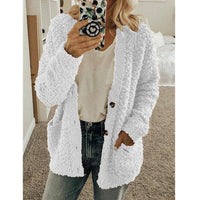 Teddy Damen Fleecejacke Mit Kapuze | Flauschiger Wintermantel in Weiß