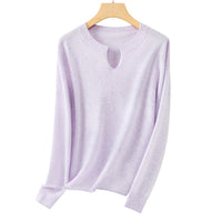 Damen Feiner Feinstrick-Pullover mit Schlüsselloch-Ausschnitt und gerippten Abschlüssen Nord Taschen in Taro-Violett