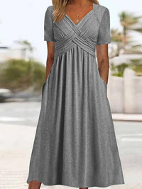 Maryjane | Damen Midikleid | V-Ausschnitt in Grau