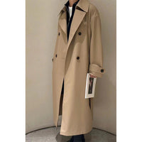 Herren Langer Doppelreihiger Trenchcoat mit Oversize-Schnitt und Reverskragen Nord Taschen in Khaki