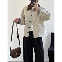 Damen Boxy Übergangsjacke mit Cordkragen und großen Pattentaschen Nord Taschen in Ecru