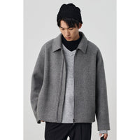 Herren Boxy‑Wollblouson mit verdecktem Zwei‑Wege‑Reißverschluss und Hemdkragen Nord Taschen in Leinengrau