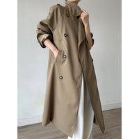 Damen Oversize Mantel im Trench-Stil mit Raglanärmeln und doppelreihiger Knopfleiste Nord Taschen in Khaki-Grün #Haute-Couture-Serie#