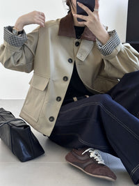 Damen Boxy Übergangsjacke mit Cordkragen und großen Pattentaschen Nord Taschen in Khaki