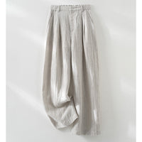 Damen Weite Leinenhose mit hoher Taille, Bundfalten und legerer Palazzosilhouette Nord Taschen in Rauchgraue Hose