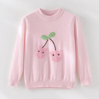 Damen Feinstrick-Pullover mit verspieltem Kirschen-Motiv und Rundhalsausschnitt Nord Taschen in Rosa