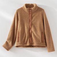 Damen kuschelige Teddy-Fleecejacke mit Stehkragen, Druckknopf-Leiste und kontrastierten Tascheneinfassungen Nord Taschen in Warmes Orange