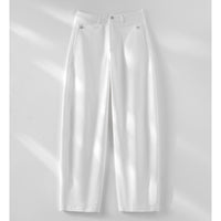 Damen hochtaillierte weite Stoffhose mit geradem Bein, Komfortbund und Eingrifftaschen Nord Taschen in Weiß