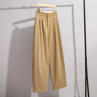 Damen Hochtaillierte Plissee-Bundhose mit weitem Bein Nord Taschen in Kamel