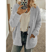 Teddy Damen Fleecejacke Mit Kapuze | Flauschiger Wintermantel in Grau