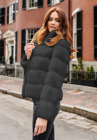 Damen Modische Daunenjacke mit hohem Kragen in Dunkelgrau
