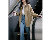 Damen Stylische Oversized-Jacke mit hohem Kragen Nord Taschen in Khaki