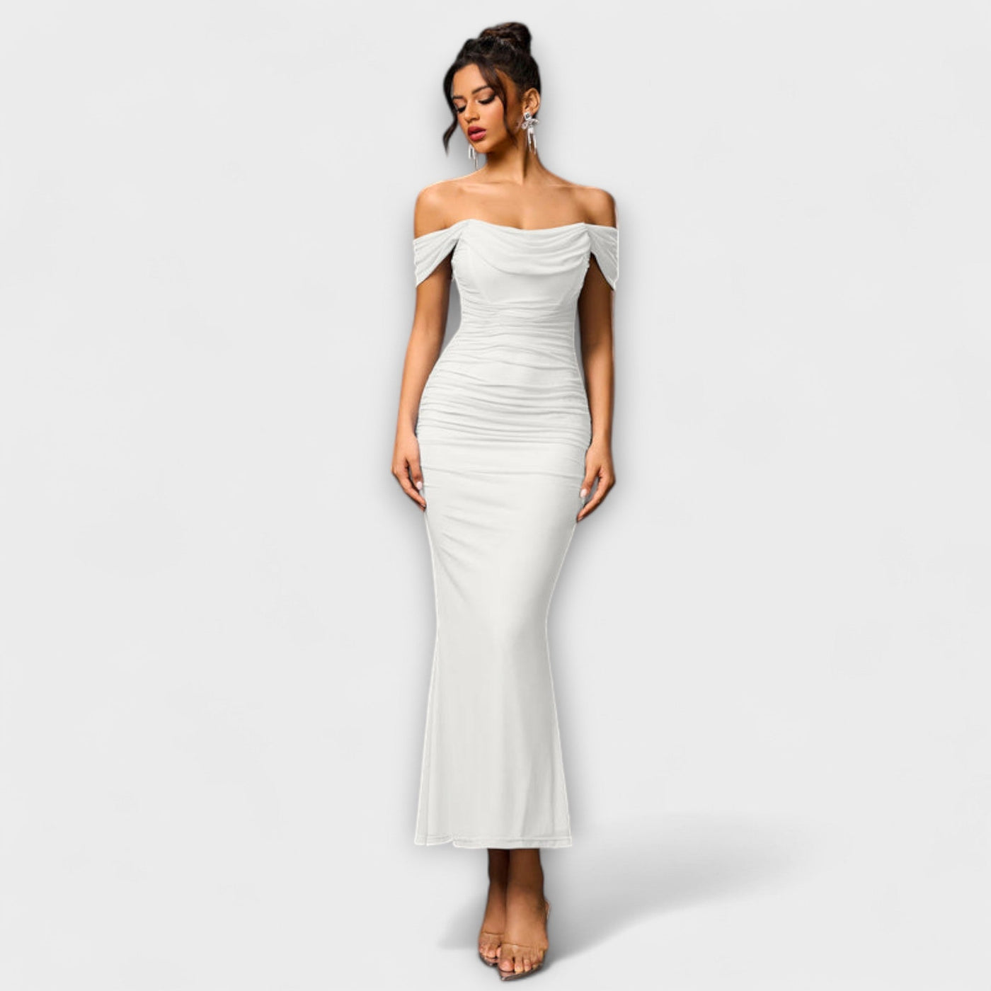 Ione - Off-Shoulder Raffung Bodycon Kleid
