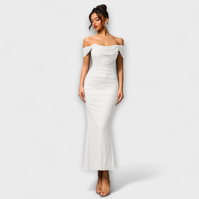 Ione - Off-Shoulder Raffung Bodycon Kleid
