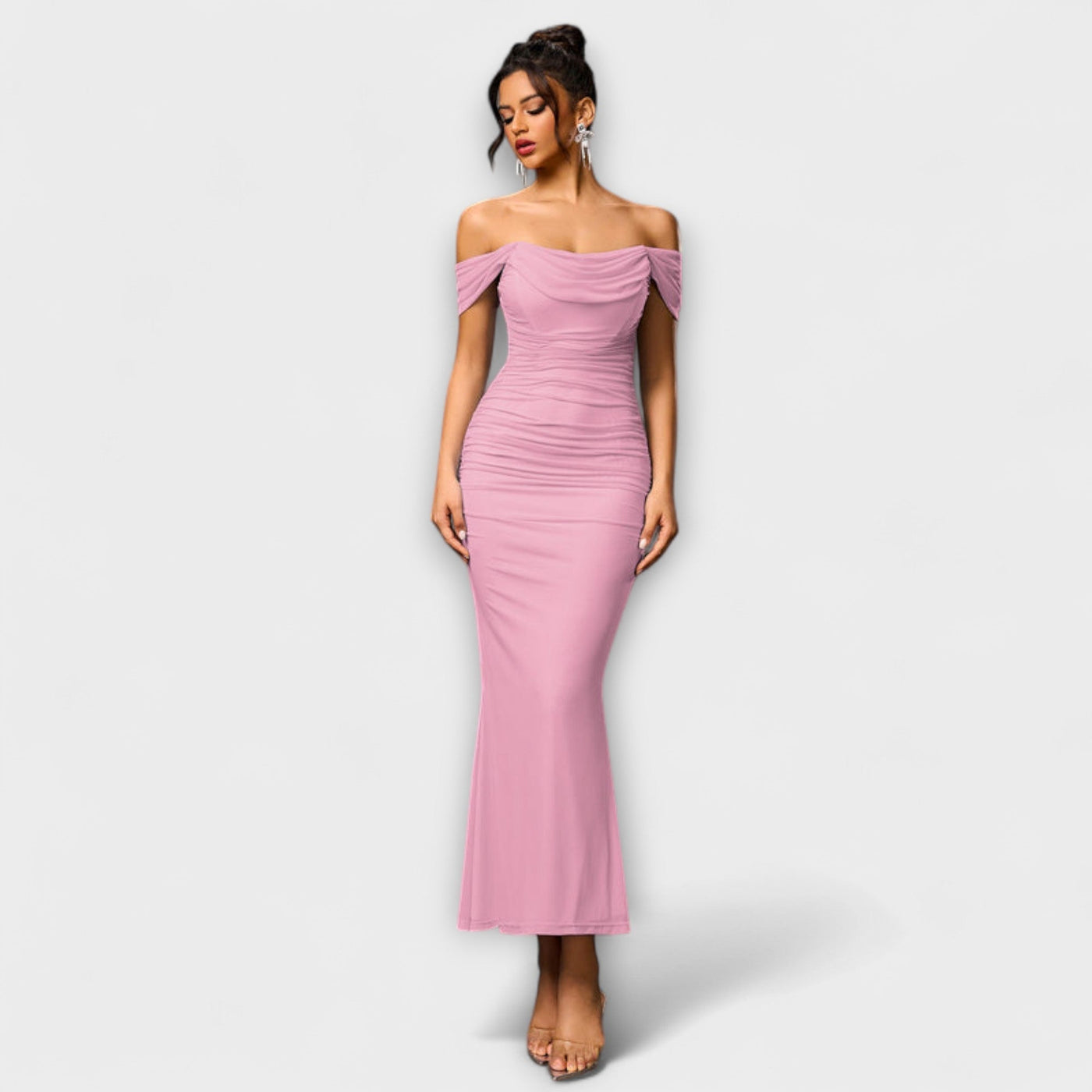 Ione - Off-Shoulder Raffung Bodycon Kleid