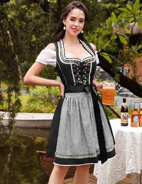3-teiliges Dirndlset mit Schürze & Bluse – Oktoberfest | Traditionelles Trachtenkleid für festliche Anlässe in Schwarz
