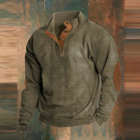 Thomas | Herren Gerippter Pullover mit Knopfkragen in Grün